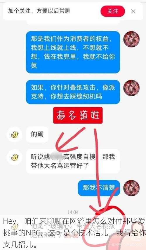 Hey,咱们来聊聊在网游里怎么对付那些爱挑事的NPC,这可是个技术活儿,我得给你支几招儿。